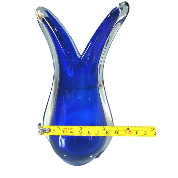 Hand Blown Cobalt Blue Murano Art Glass Vase 10 inches  Decorative Centerpiece - Picture 6 of 10